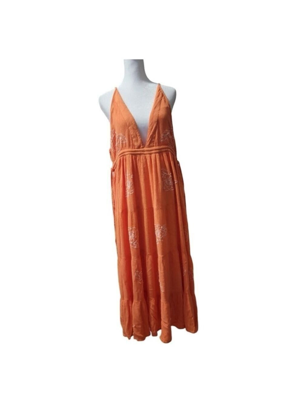 Versona Womens Embroidered Floral V-Neck Maxi Dress, XL
